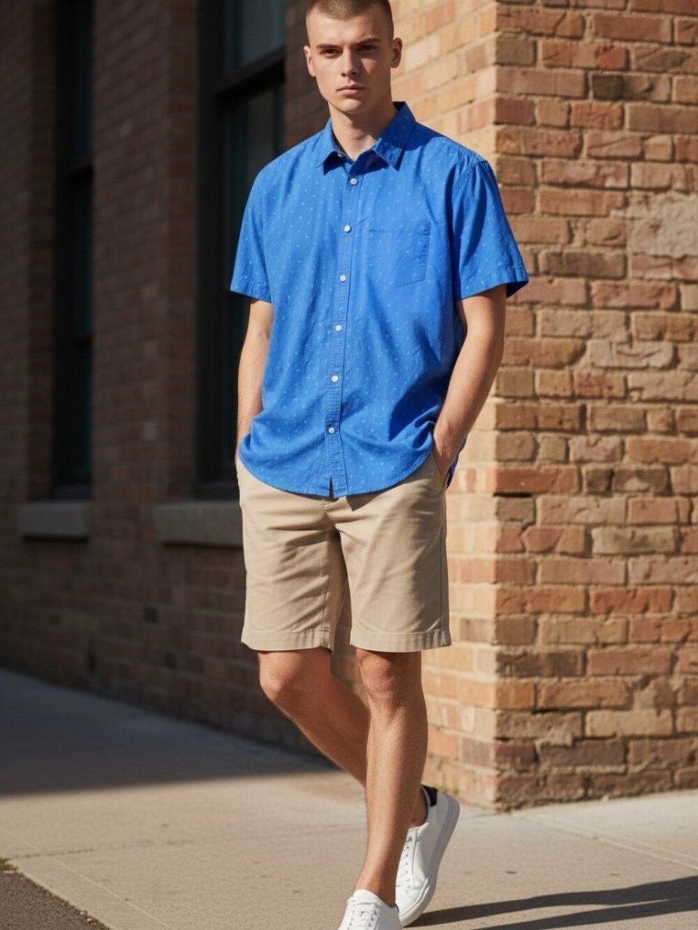 Old Navy Blue Cotton Button Front Shirt MOP Buttons Mens Size 2X Soft